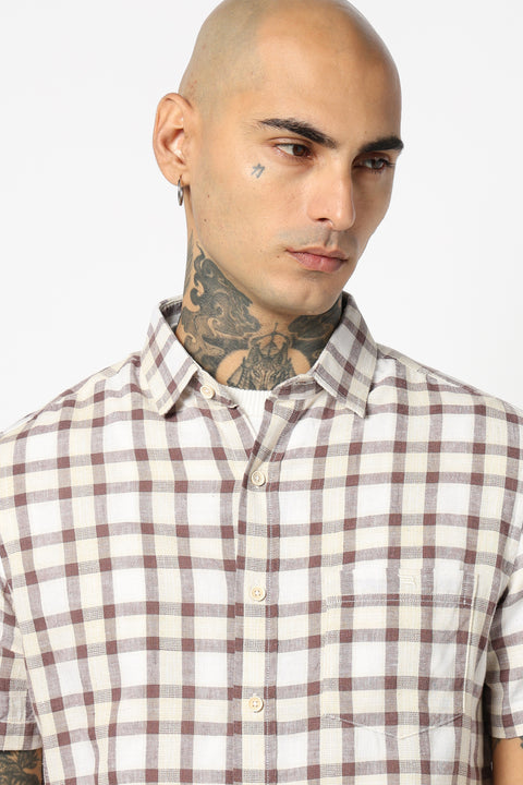 BROWN CHECKERED HALF SLEEVE SHIRT