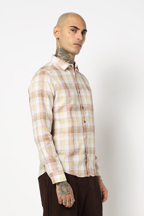 PEACH MADRAS CHECKERED SHIRT