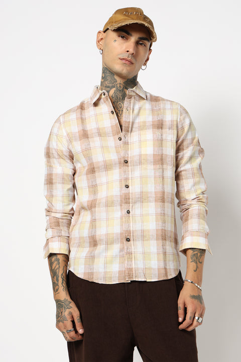 PEACH MADRAS CHECKERED SHIRT