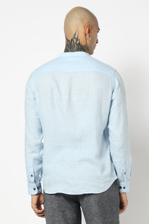 BLUE PLAIN MANDARIN COLLAR SHIRT
