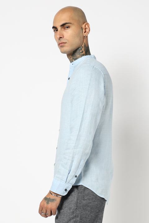 BLUE PLAIN MANDARIN COLLAR SHIRT