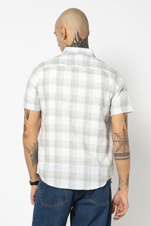 LIGHT GREY GINGHAM CHECKERED HALF SLEEVE SHIRT