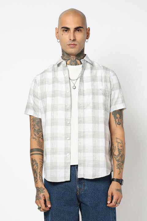 LIGHT GREY GINGHAM CHECKERED HALF SLEEVE SHIRT