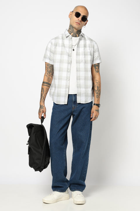 LIGHT GREY GINGHAM CHECKERED HALF SLEEVE SHIRT