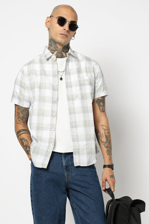 LIGHT GREY GINGHAM CHECKERED HALF SLEEVE SHIRT