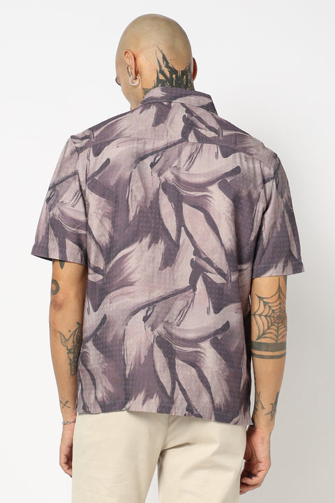 GREY TROPICAL LEAF PRINTED HALF SLEEVE SHIRT