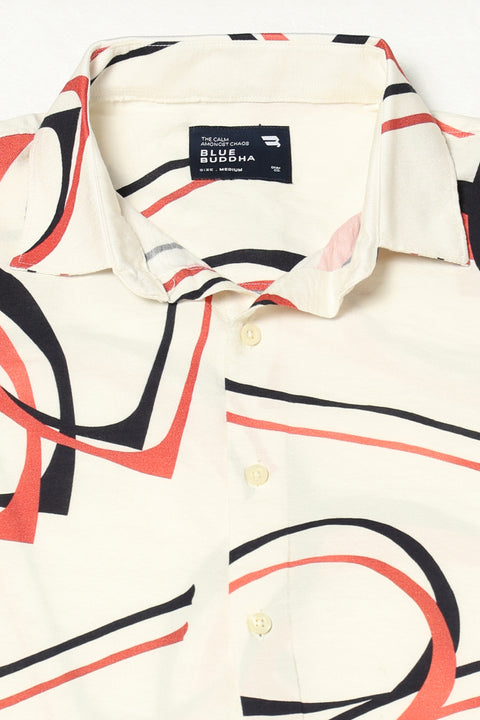WHITE GEOMETRIC PRINTED HALF SLEEVE SHIRT