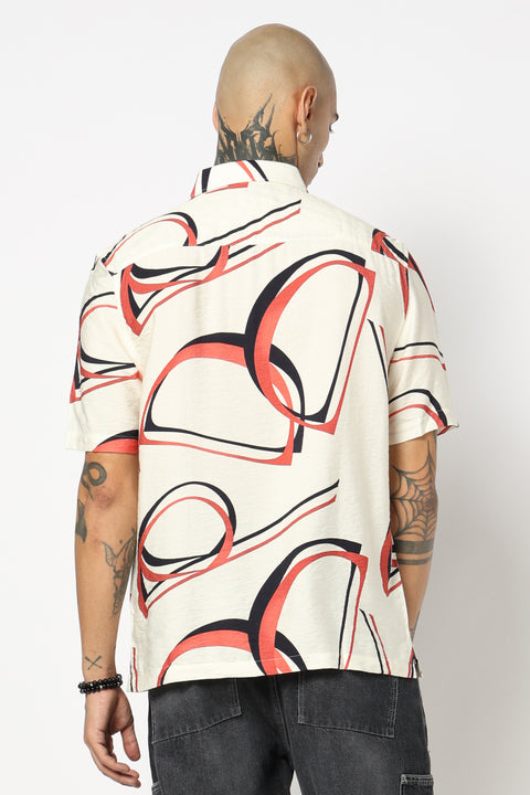 WHITE GEOMETRIC PRINTED HALF SLEEVE SHIRT