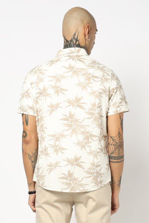 BROWN LEAF PRINTED HALF SLEEVE SHIRT