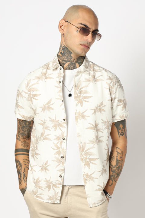 BROWN LEAF PRINTED HALF SLEEVE SHIRT