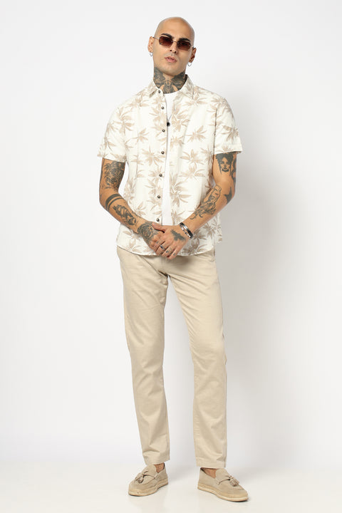 BROWN LEAF PRINTED HALF SLEEVE SHIRT