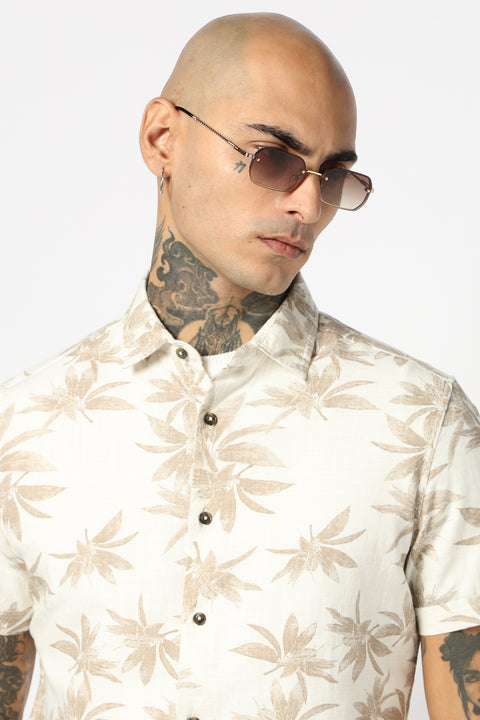 BROWN LEAF PRINTED HALF SLEEVE SHIRT