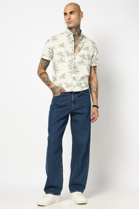 GREEN LEAF PRINTED HALF SLEEVE SHIRT