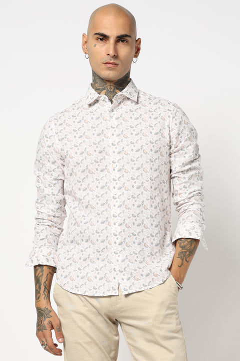 WHITE FLORAL PRINTED TAILORED FIT SHIRT