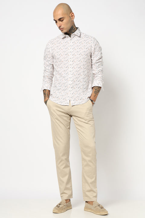 WHITE FLORAL PRINTED TAILORED FIT SHIRT