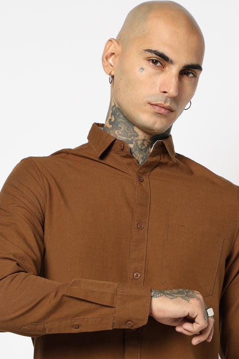 CAMEL PLAIN TAILORED FIT SHIRT