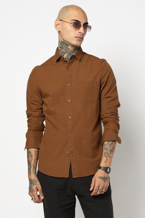 CAMEL PLAIN TAILORED FIT SHIRT
