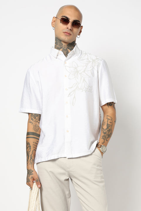 WHITE PLAIN HALF SLEEVE RELAXED FIT SHIRT