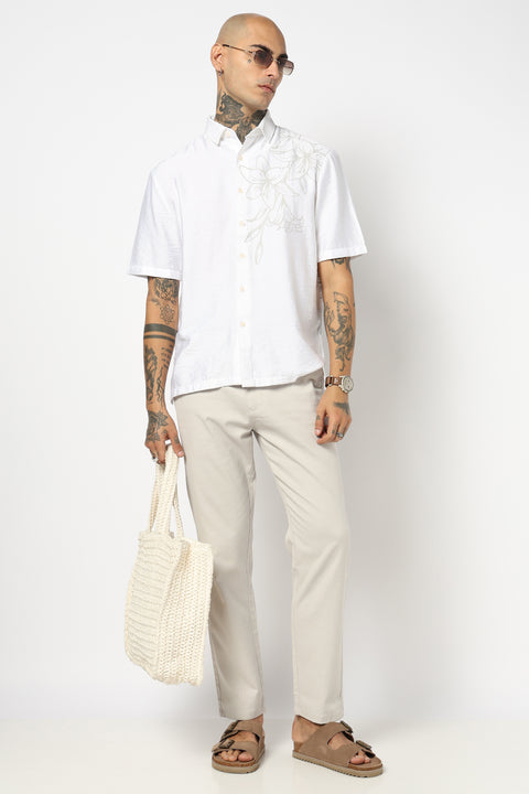 WHITE PLAIN HALF SLEEVE RELAXED FIT SHIRT