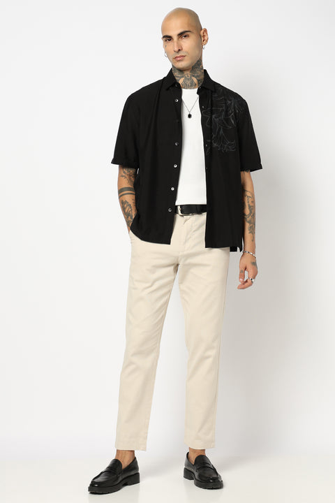 BLACK PLAIN HALF SLEEVE REALAXED FIT SHIRT