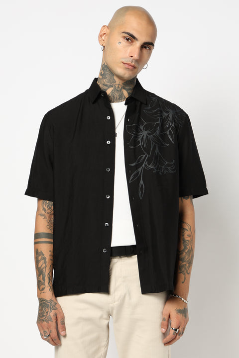 BLACK PLAIN HALF SLEEVE REALAXED FIT SHIRT