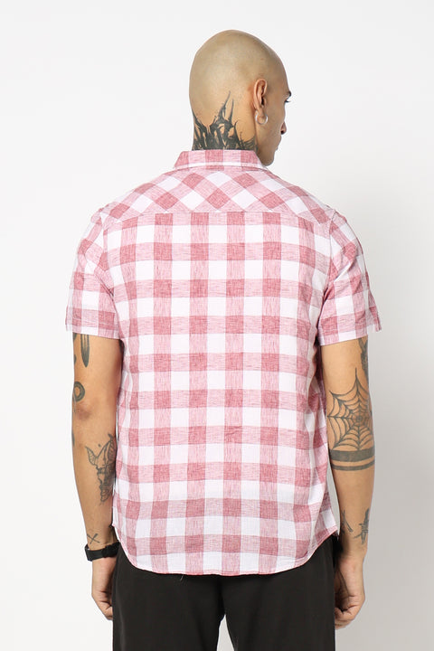 PINK GINGHAM CHECKERED HALF SLEEVE SHIRT