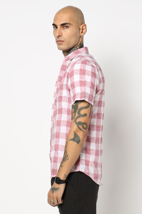 PINK GINGHAM CHECKERED HALF SLEEVE SHIRT