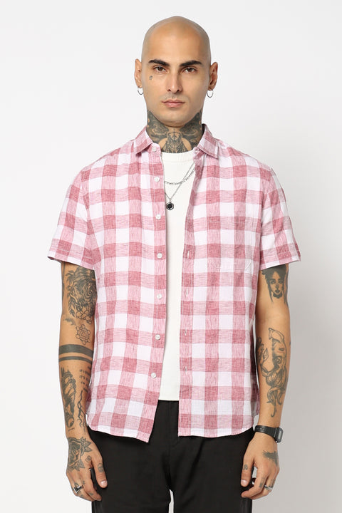 PINK GINGHAM CHECKERED HALF SLEEVE SHIRT