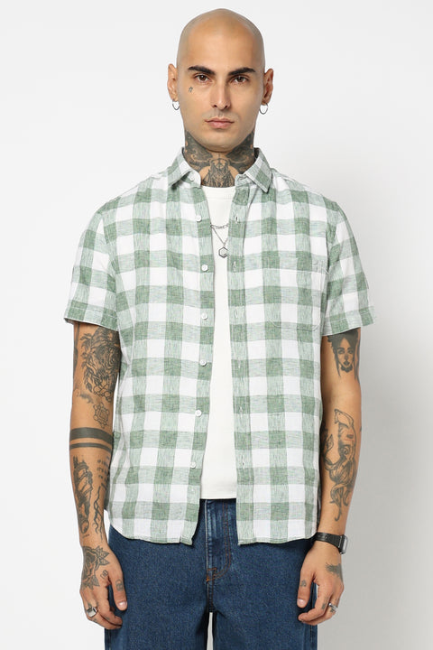 GREEN BUFFALO CHECKERED HALF SLEEVE SHIRT