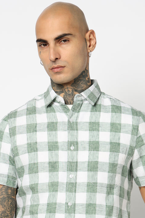 GREEN BUFFALO CHECKERED HALF SLEEVE SHIRT