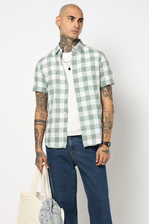 GREEN BUFFALO CHECKERED HALF SLEEVE SHIRT