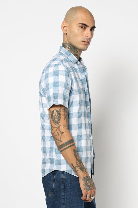 BLUE GINGHAM CHECKERED HALF SLEEVE SHIRT