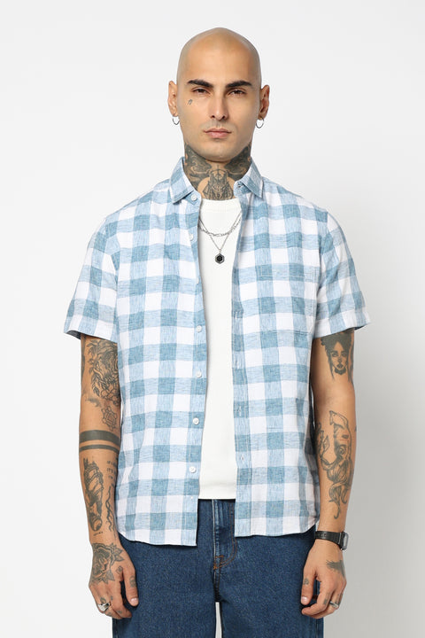 BLUE GINGHAM CHECKERED HALF SLEEVE SHIRT