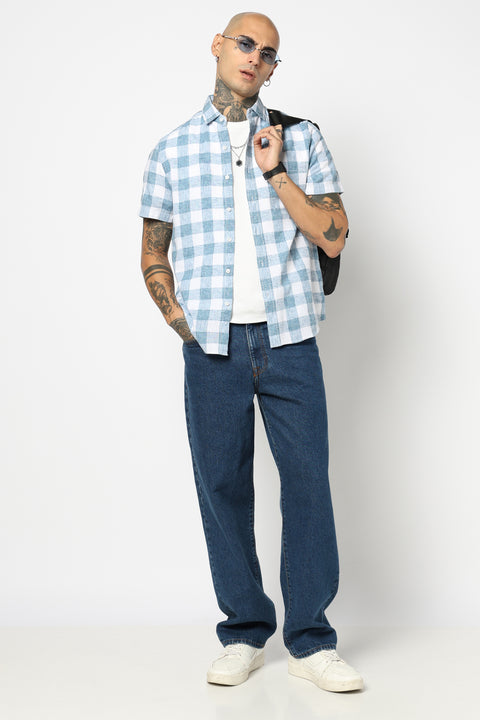 BLUE GINGHAM CHECKERED HALF SLEEVE SHIRT