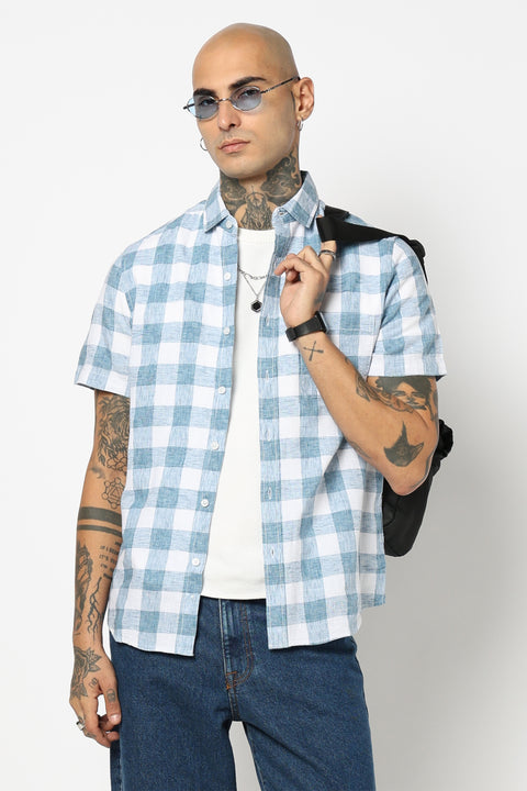 BLUE GINGHAM CHECKERED HALF SLEEVE SHIRT
