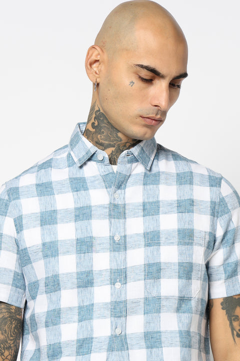 BLUE GINGHAM CHECKERED HALF SLEEVE SHIRT