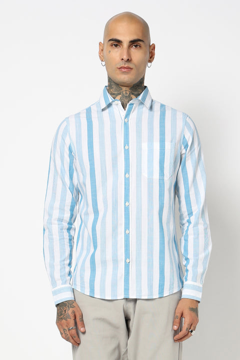 BLUE VERTICAL STRIPED SHIRT