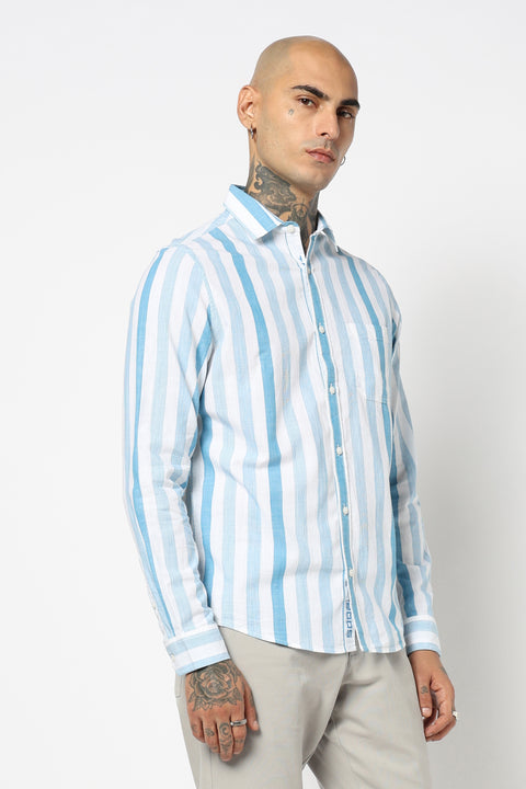 BLUE VERTICAL STRIPED SHIRT