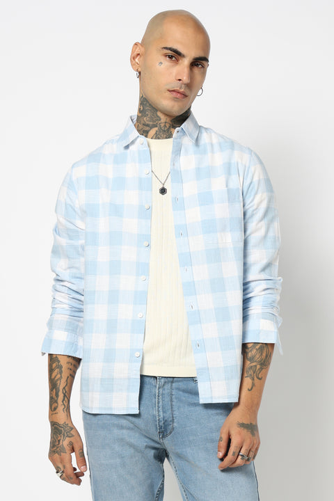 BLUE GINGHAM CHECKERED CASUAL SHIRT