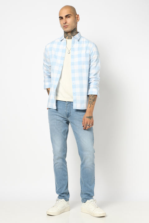 BLUE GINGHAM CHECKERED CASUAL SHIRT