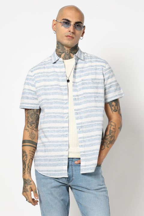 BLUE STRIPED HALF SLEEVE SHIRT