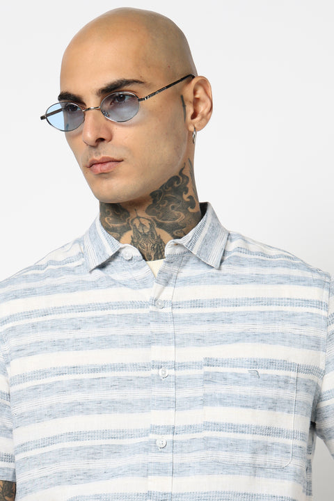 BLUE STRIPED HALF SLEEVE SHIRT
