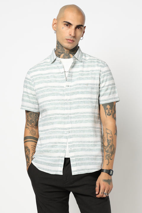 GREEN STRIPED HALF SLEEVE SHIRT