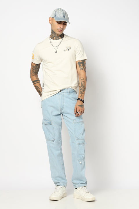 LIGHT BLUE HEAVY WASH SLIM FIT JEANS
