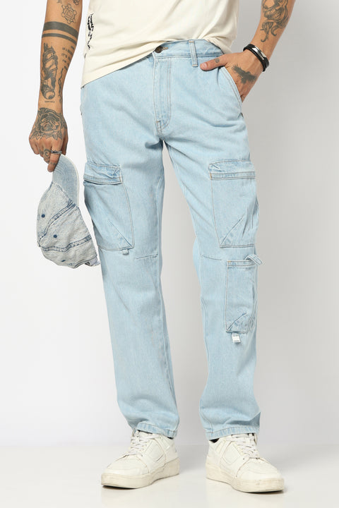 LIGHT BLUE HEAVY WASH SLIM FIT JEANS