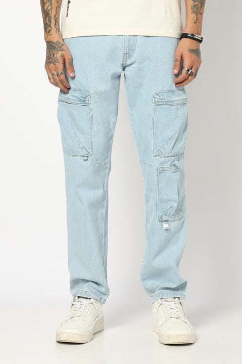 LIGHT BLUE HEAVY WASH SLIM FIT JEANS