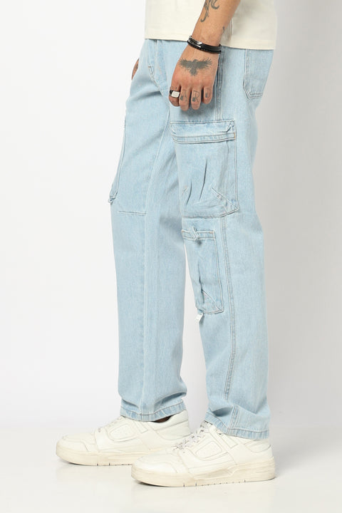 LIGHT BLUE HEAVY WASH SLIM FIT JEANS