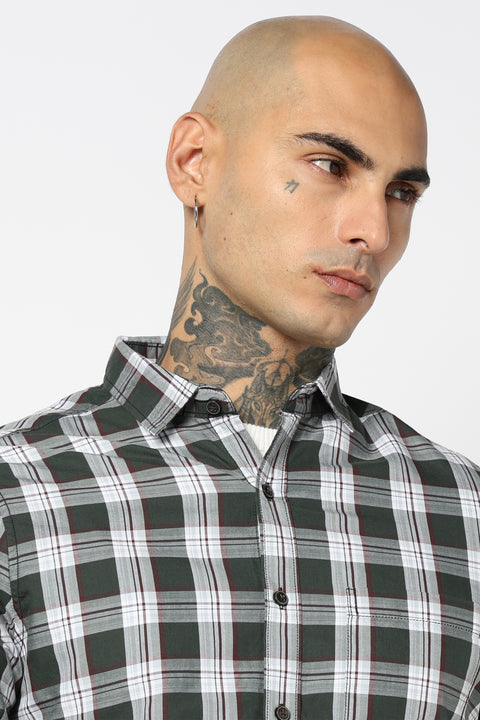 GREEN CHECKERED FULL SLEEVE TAILORED FIT SHIRT