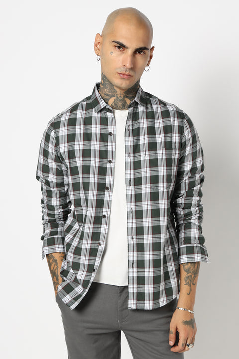 GREEN CHECKERED FULL SLEEVE TAILORED FIT SHIRT