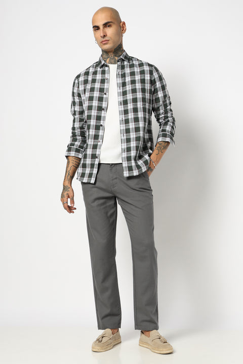 GREEN CHECKERED FULL SLEEVE TAILORED FIT SHIRT